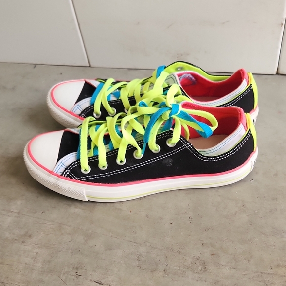 Converse Chuck Taylor Double Upper All Star Shoes Unisex M8/ W10  Neon / Black - Picture 3 of 12